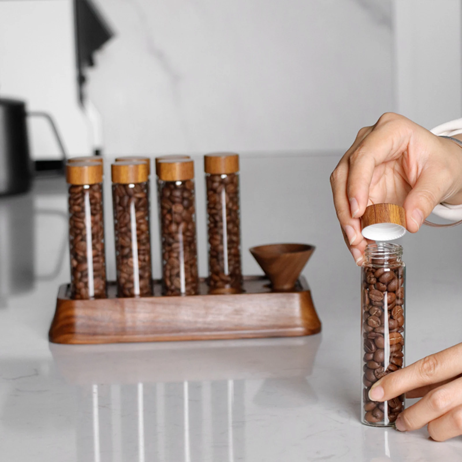 Glass Coffee Beans Sub-Packed Test Tube with Stand Coffee Bean Storage Tubes Storage Coffee Set Espresso Accessory