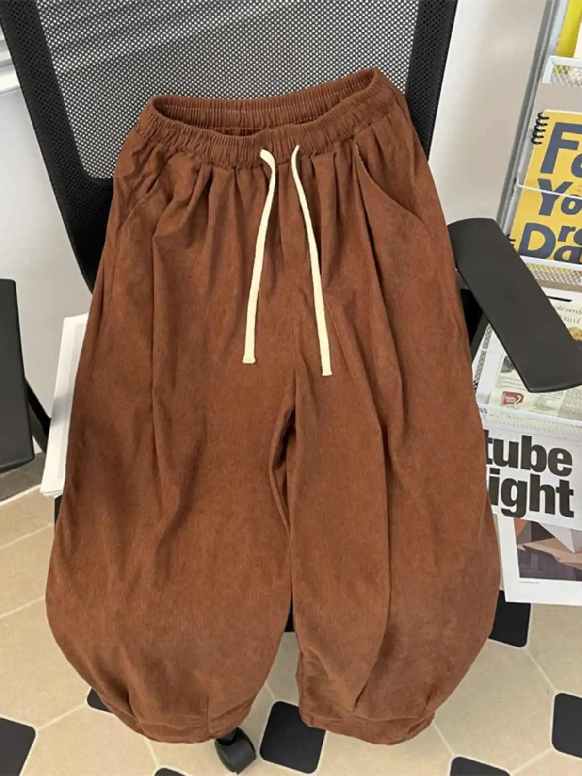 Vintage High Waist Corduroy Pants Women Spring Fall Straight Causal Full Length Trousers Korean Fashion Baggy All Match Pant New