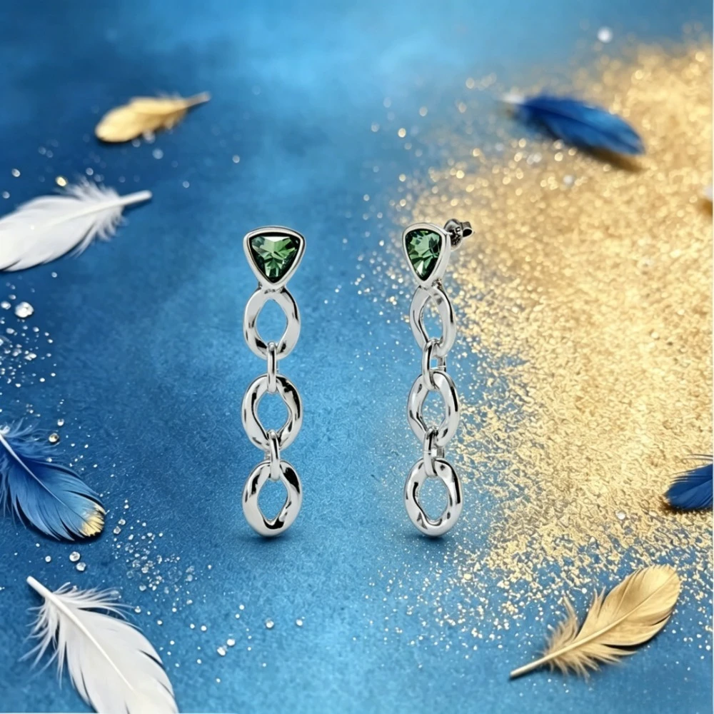

2026 New Spain S925 Silver Fashion Crystal Earrings with Four Rings Interlocking European and American Style Boutique Jewelry