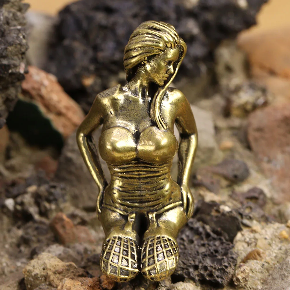 Solid Brass Sexy Lady Small Statue Beauty Women Characters Miniatures Figurines Desktop Decorations Crafts Home Decors Ornaments