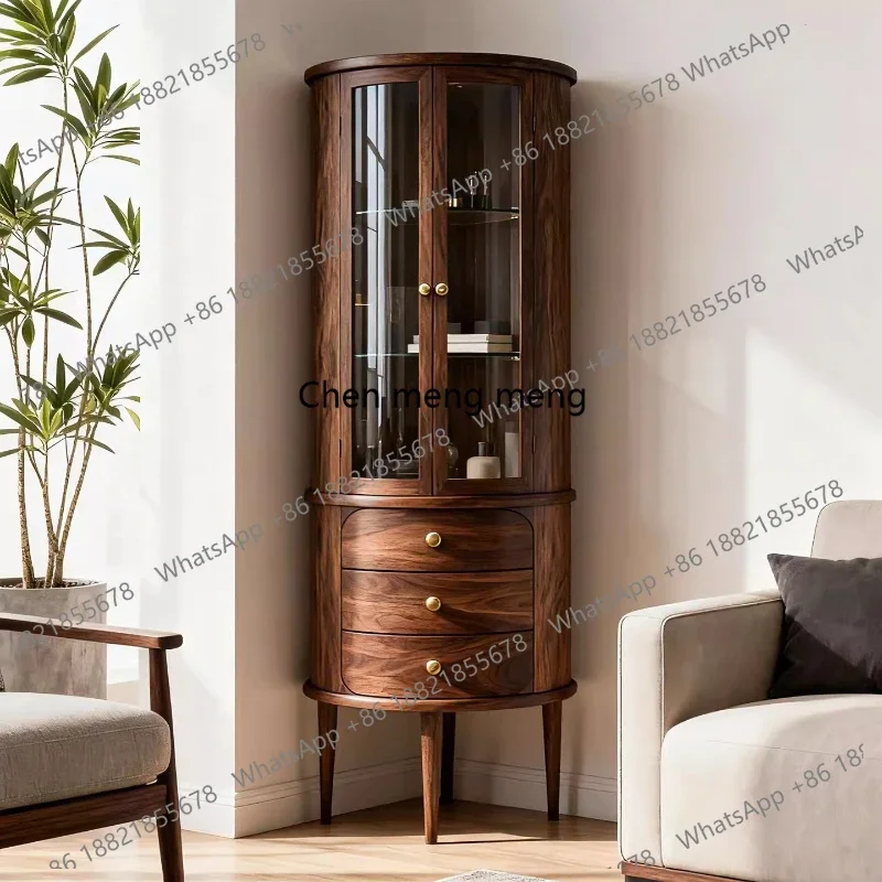 

New Chinese-style North American black walnut glass wine cabinet Modern simple display living room solid wood side cabinet