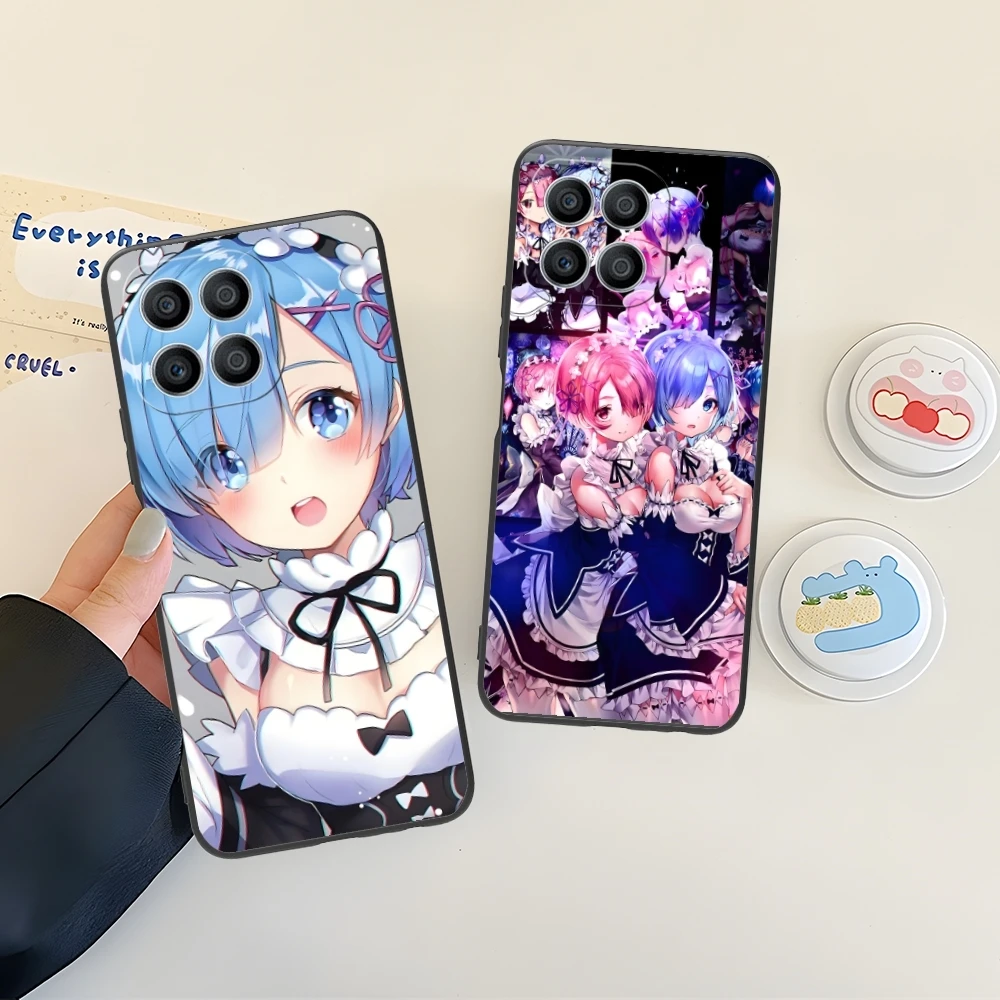 Re Zero Rem Girl Mobile Cell Phone Case for Huawei Honor 90 80 70 60 50 30 20 10 9 8 7 Pro S SE Lite 5G Black Phone Cover Shell