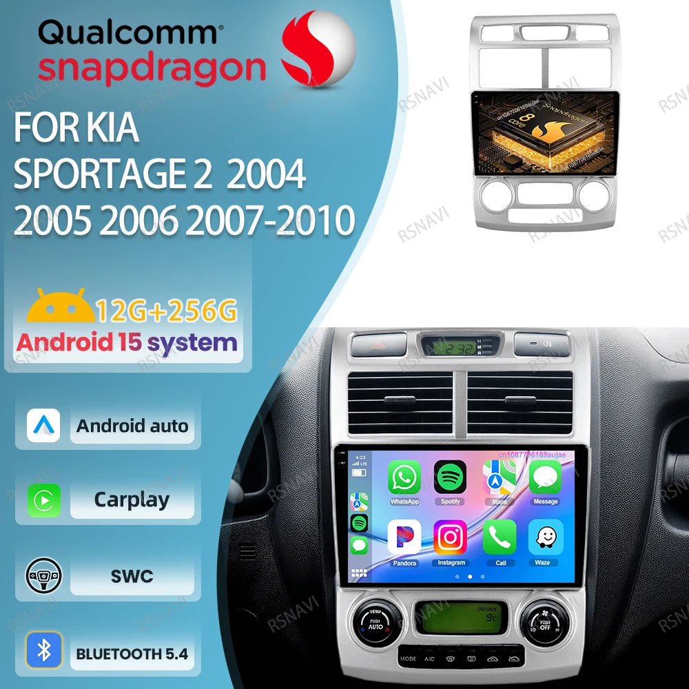 

Автомобильный радиоприемник Android 15 для Kia Sportage 2 2004 2005 2006 2007-2010 DSP авторадио 5G WIFI стерео Qualcomm 4G LTE мультимедийный GPS