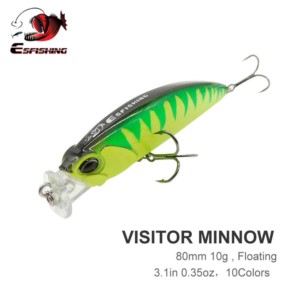 

ESFISHING New Fishing Lure 8cm10g Drive 0-0.5m Visitor minnow Floating Topwater Crank Popper Hard Bait Long Distance Drop