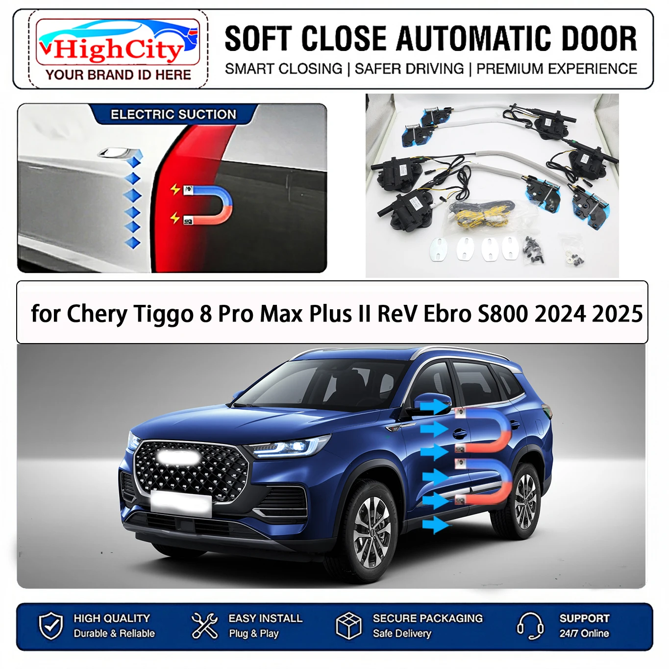 

for Chery Tiggo 8 Pro Max Plus II ReV Ebro S800 2024 2025 Electric Suction Soft Close Door Kit Smart Anti Pinch Auto Cinch Latch