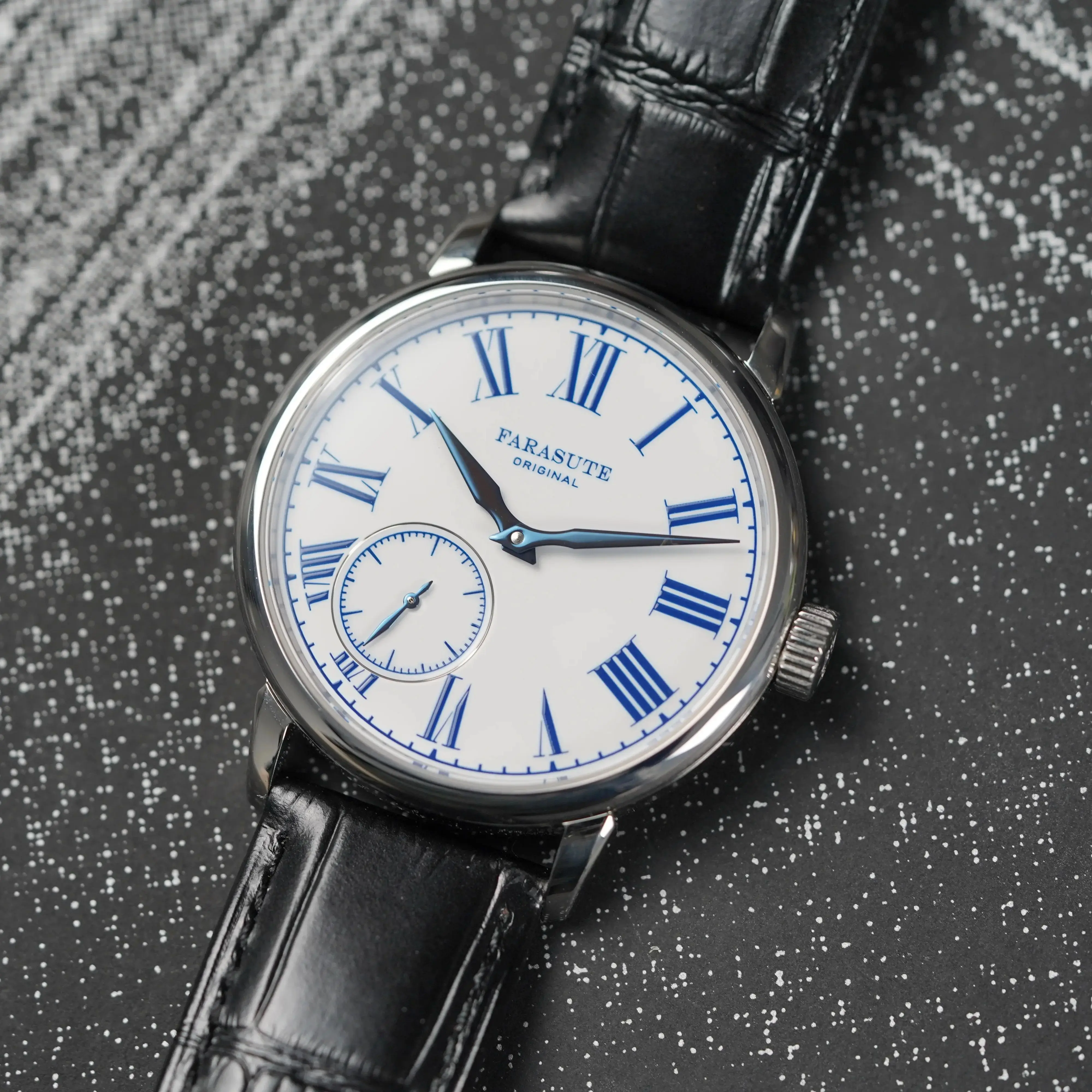 FARASUTE Men Vintage Watch 39mm Manual Winding Mechanical Wristwatch Sapphire Mirror Enamel White Dial Power Reserve 80 Hours