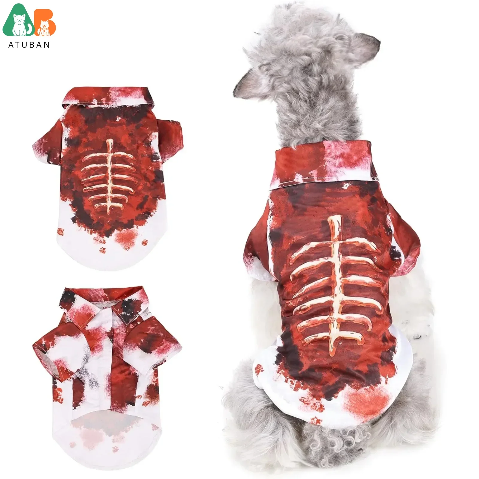 Scary Dog Clothes,Dog Outfit Horror Splashes of Blood Grunge for Dogs,Scary Dog Shirts Dress Up for Halloween Cosplay Apparel