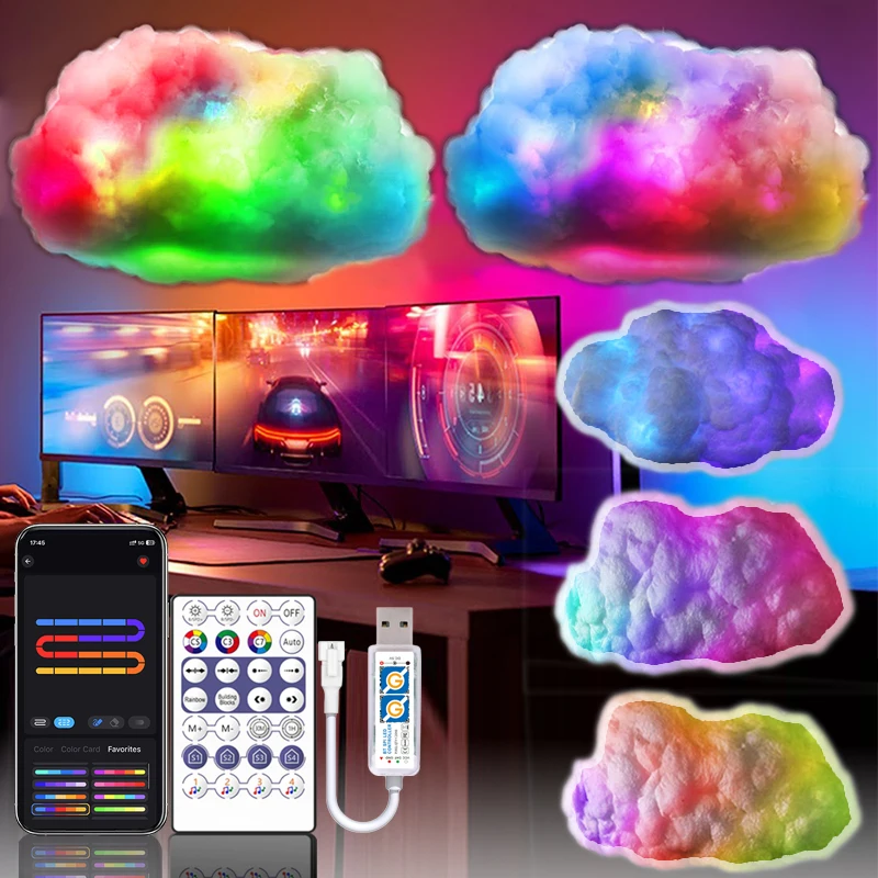

Облачный светодиодный светильник, облачная музыкальная синхронизация, многоцветный светильник с изменением полосы, атмосфера DIY Creative Thunder Cloud Lamp, настенный потолочный светильник
