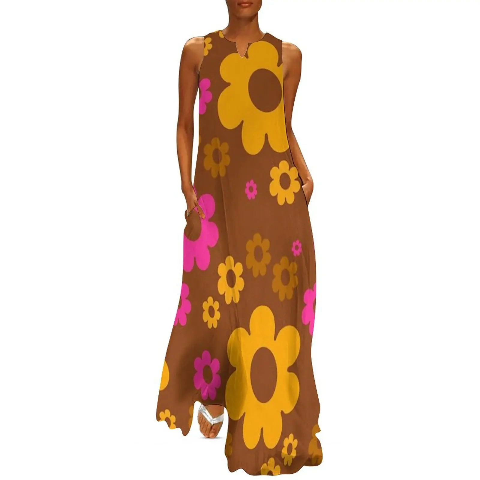 

Retro Flower-Power Daisies in Funky colours Long Dress elegant women's dresses for wedding Bride dresses dress for women 2025