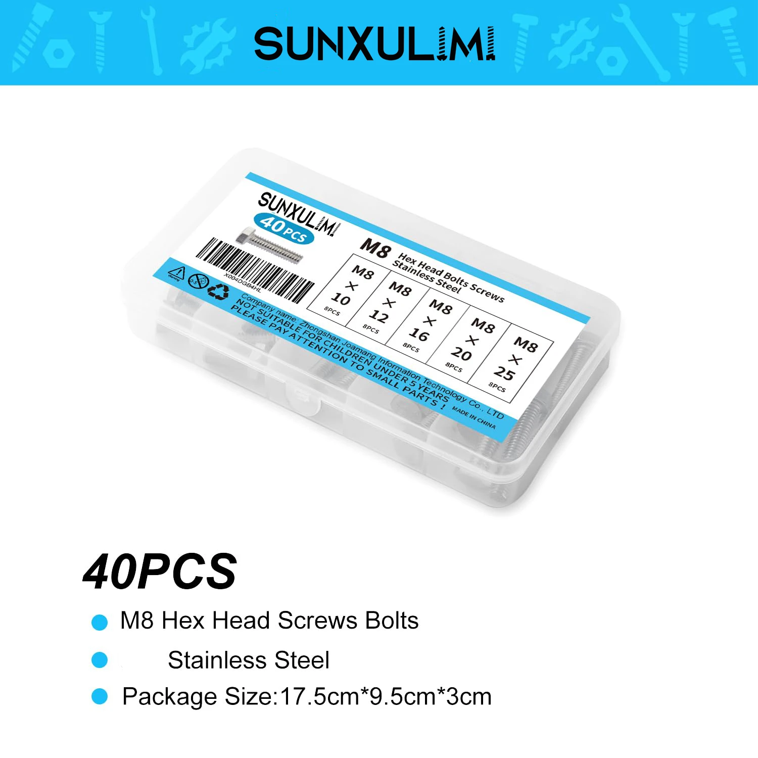 

40 шт. шестигранных болтов M8 x 10/12/16/20/25 мм, винты с шестигранной головкой, метрическая полная резьба, яркая отделка