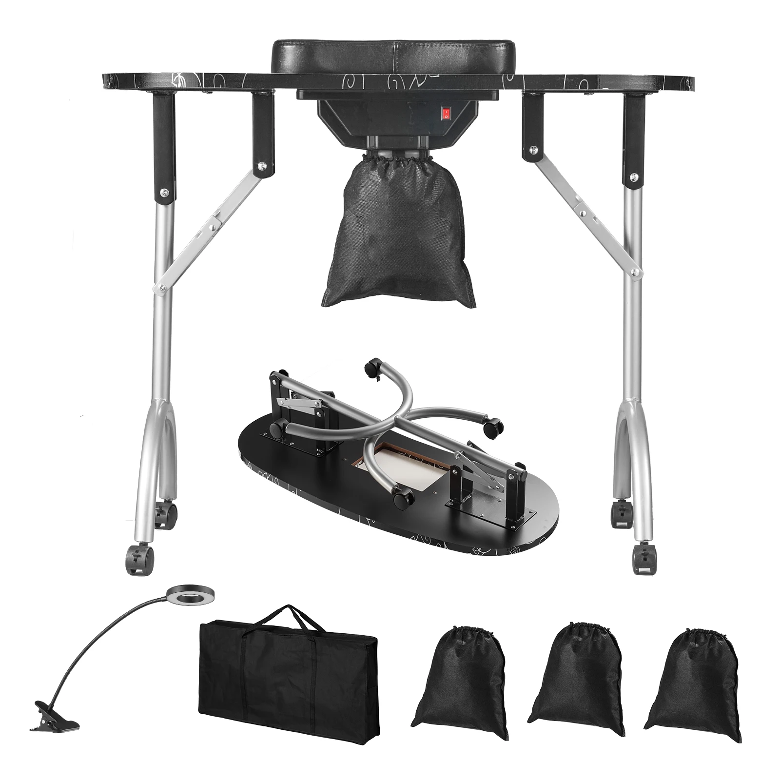 Foldable Nail Table Electric Dust Collector Moveable Nail Tech Desk for Home Spa Beauty Salon