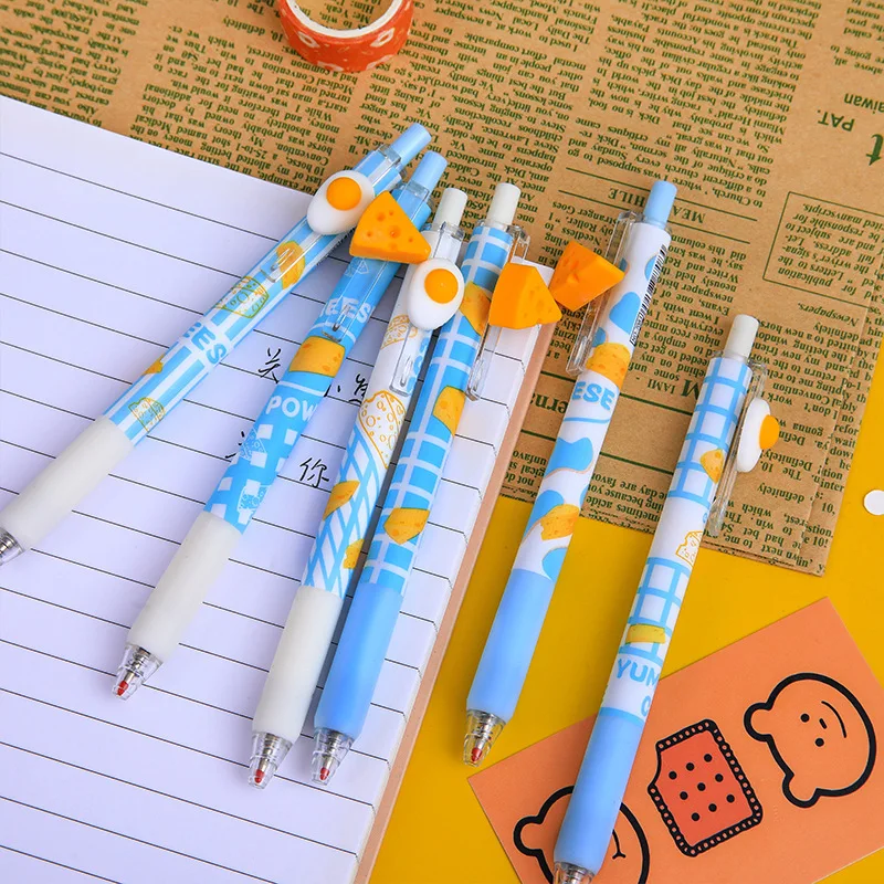 

CHEN LIN 2Pcs Creative Cheese Eggs Gel Pen Cute Cartoon Quick Drying 0.5mm Black Ink Press Gel Pen Writing Pens Student Supplies