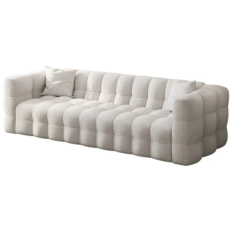 

French retro small apartment living room straight row, cream wind lamb wool, sofa designer marshmallow sofa