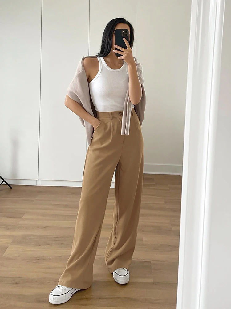 

Jyate Fashion Casual All-match High Waist Full Length Trousers Solid Straight Leg Loose Office Lady Suit Pants Women Streetwear