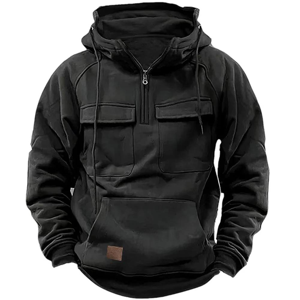 Classic Men\'s Hooded Sweatshirt Casual Loose Fit Sweater Pullover Solid Color Sportwear for Vacation Holiday Daily