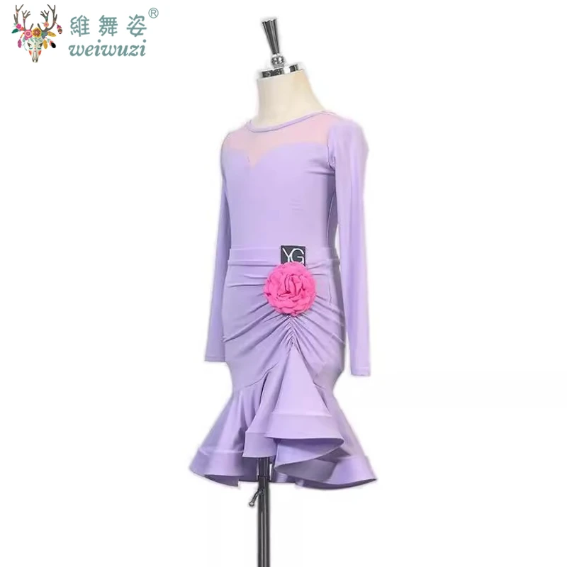 Children Latin Dance Dress Girls Mordern Dance Ballroom Dresses Salsa Tango Skirt Practice Competition Stage Performance Costume