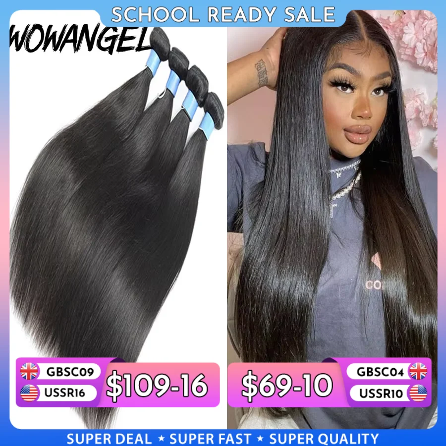 Wow Angel droit 28 30 pouces Remy brésilien cheveux humains paquets 100% cheveux soyeux 3/4 pièces Extensions de cheveux humains cheveux vierges
