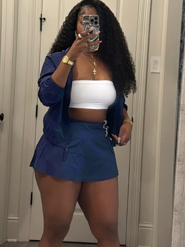 Beyprern Red Sporty 2 Piece Set Women 2026 New Casual Zip Up Jacket and Mini Skirt Matching Set Streetwear Athleisure Outfits - Image 2