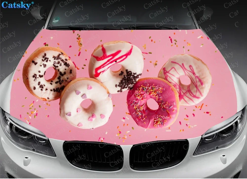 Food Doughnut Print Car Hood Vinyl Stickers Wrap Vinyl Film Engine Cover Decals Sticker Car Auto Hood Protection Film