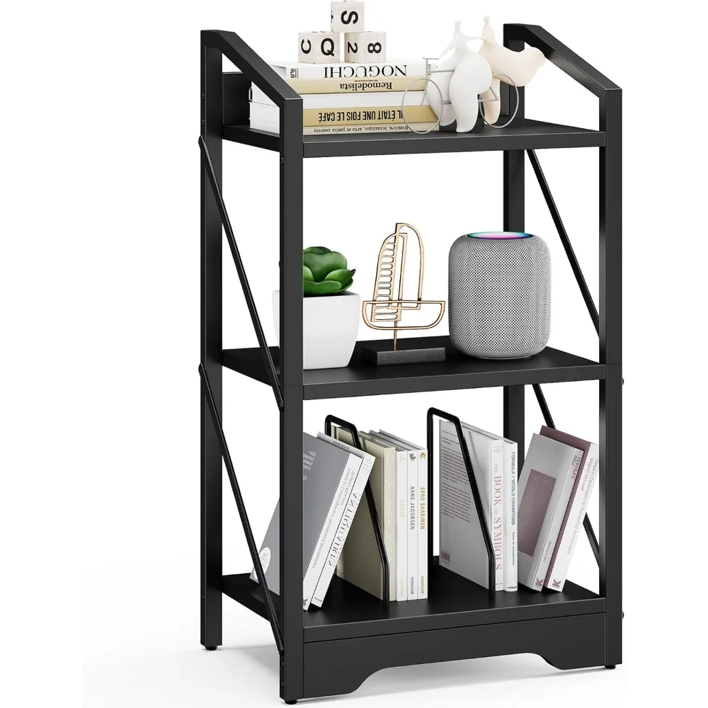 Small Book Shelf Industrial Bookshelf 3 Tier Bookshelf Black Open Shelf Storage Organizer Bookcase for Living Room Bedroom Rack