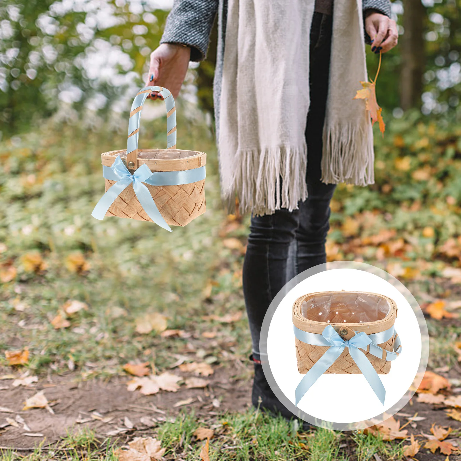 

1pcs Rustic Woven For Wedding Shower Favors Party Treats Gift Packing Storage Fruit Basket Picnic Basket Easter Wicker