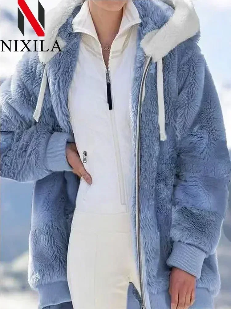 Spring Autumn Women's Fashion Coat Casual Hooded Zipper Ladies Clothes Cashmere Women Fleece Jacket Solid Color Ladies Clothing