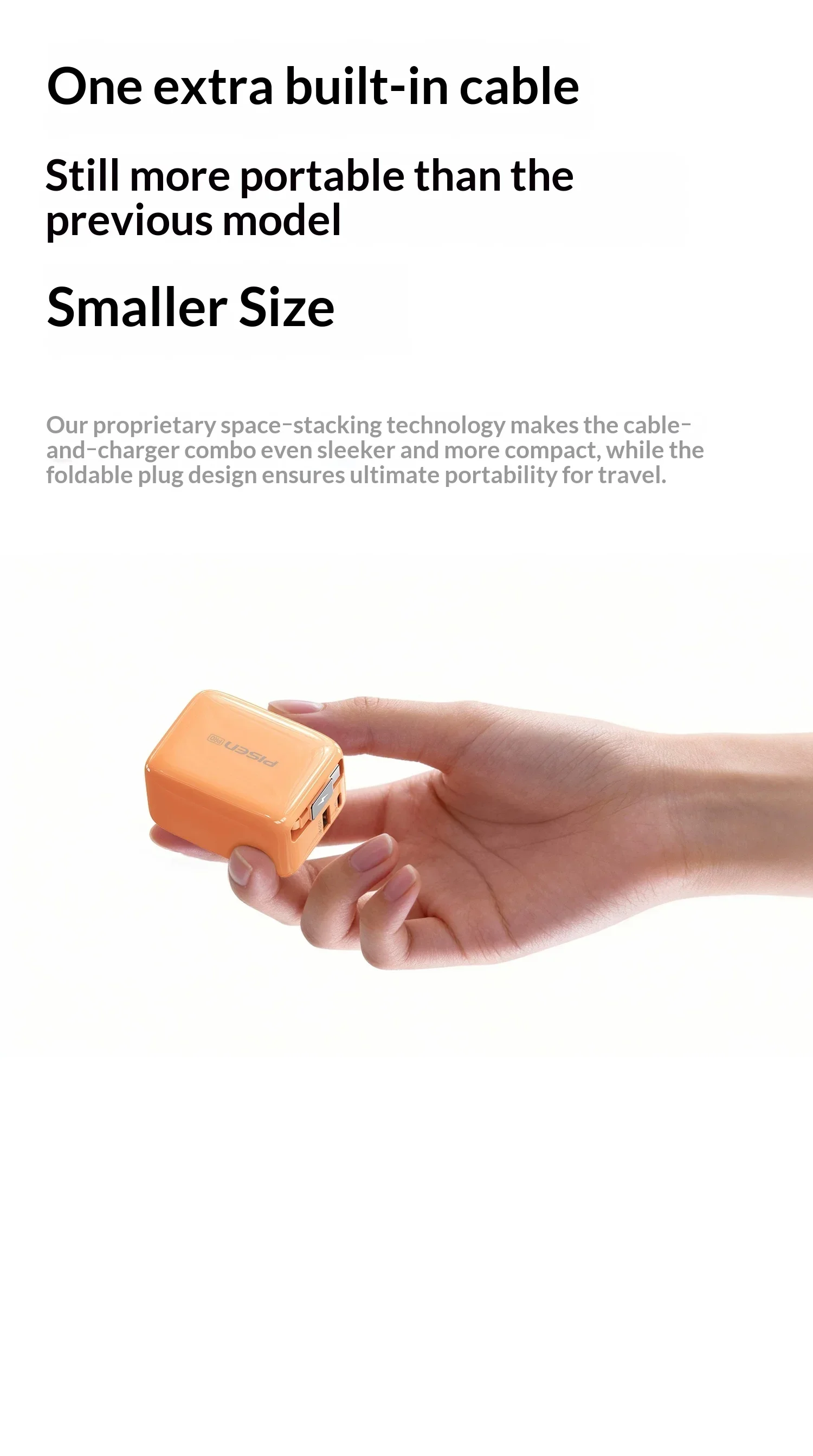 PISEN Upgraded Telescopic Charger 45W GaN Fast Charger Built Retractable Cable PD Quick Charge Adapter For Laptop Mobile Phone