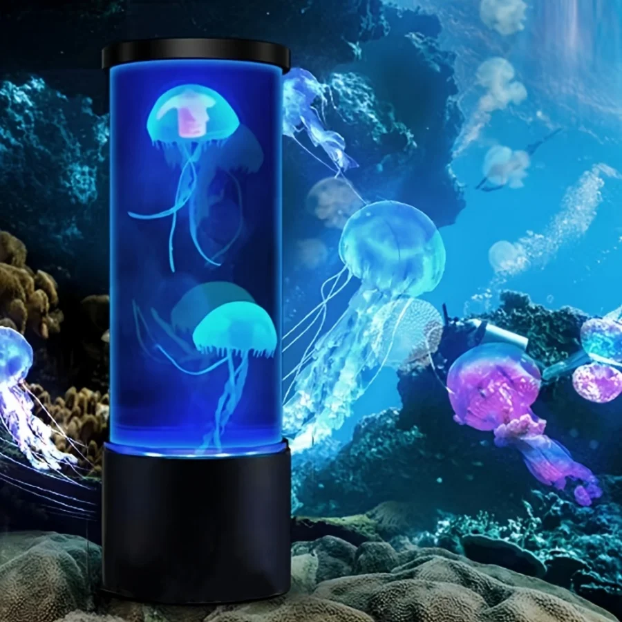 Jellyfish Lava Lamp with Multiple Color Changes 8-inch Small Night Light USB Plug in Atmosphere Light