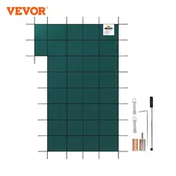 VEVOR Inground Pool Safety Cover Rectangular PP Swimming Cover with Right Step High Strength Mesh Rain Permeability for Garden