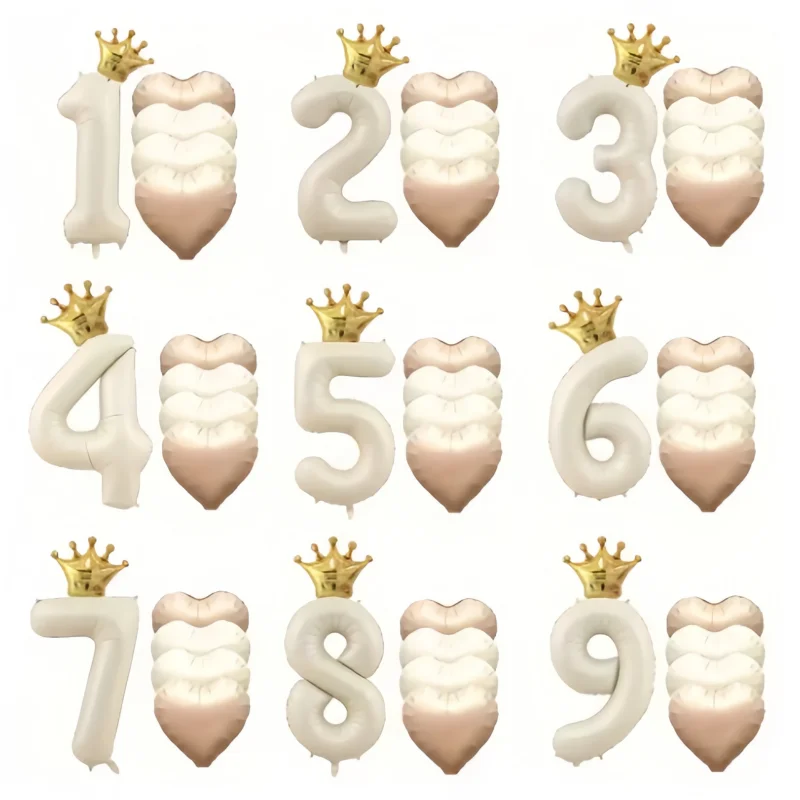 ﻿   6 قطعة/المجموعة 40 بوصة الذهب كريم الأبيض عدد احباط بالون تاج على شكل قلب بالون 1-9 سنة طفل صبي فتاة حفلة عيد ميلاد الديكور