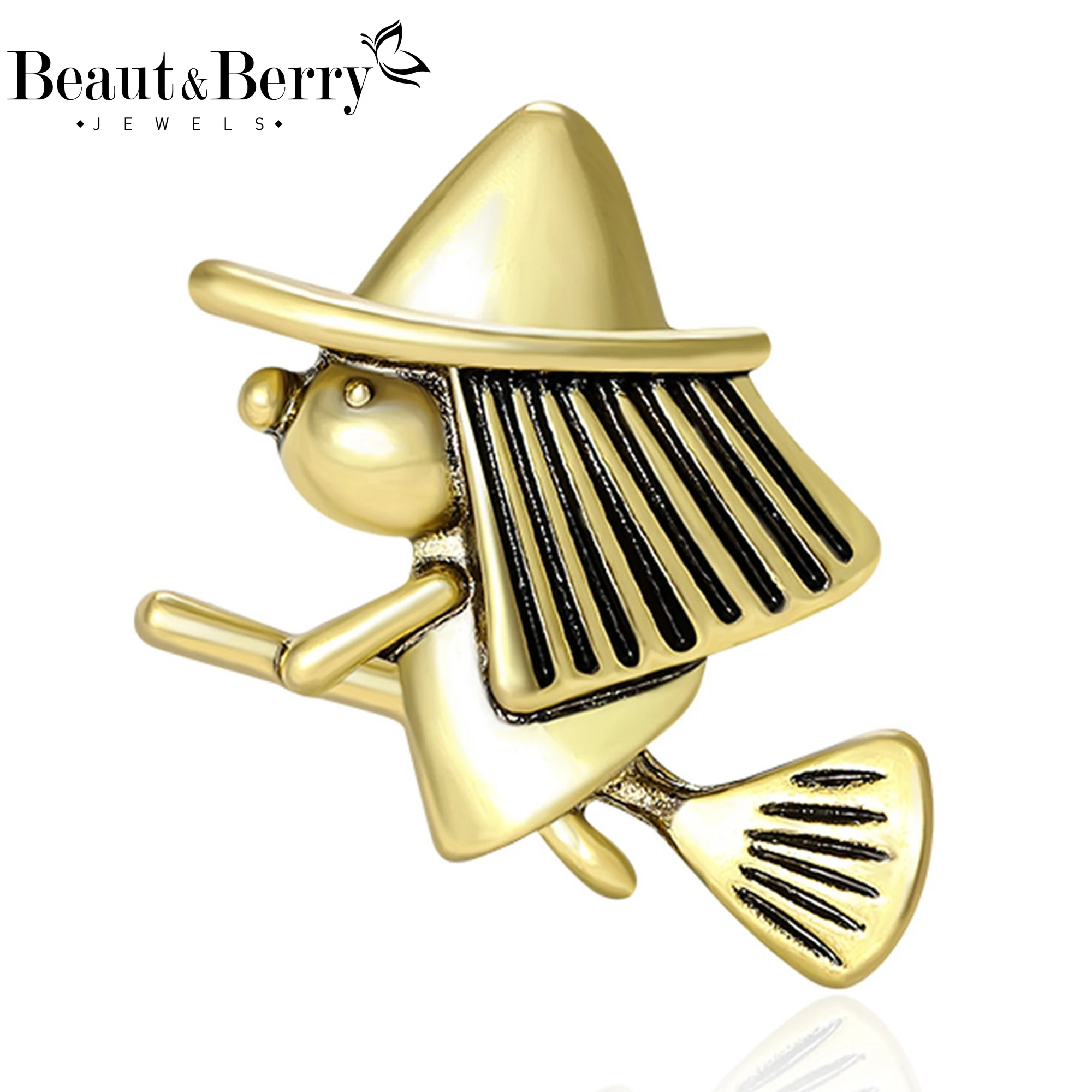 Beaut&Berry Fashion Enamel Little Witch Brooches for Women Unisex Character Pins Casual Party Accessories Luxury Gifts Friends