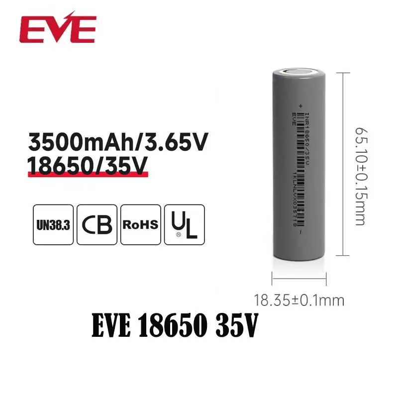 1-10pcs EVE INR 18650 35V 3500mAh 3.6V Battery 18650 Rechargeable Lithium Batteries For  Energy Storage Electric Folklifts