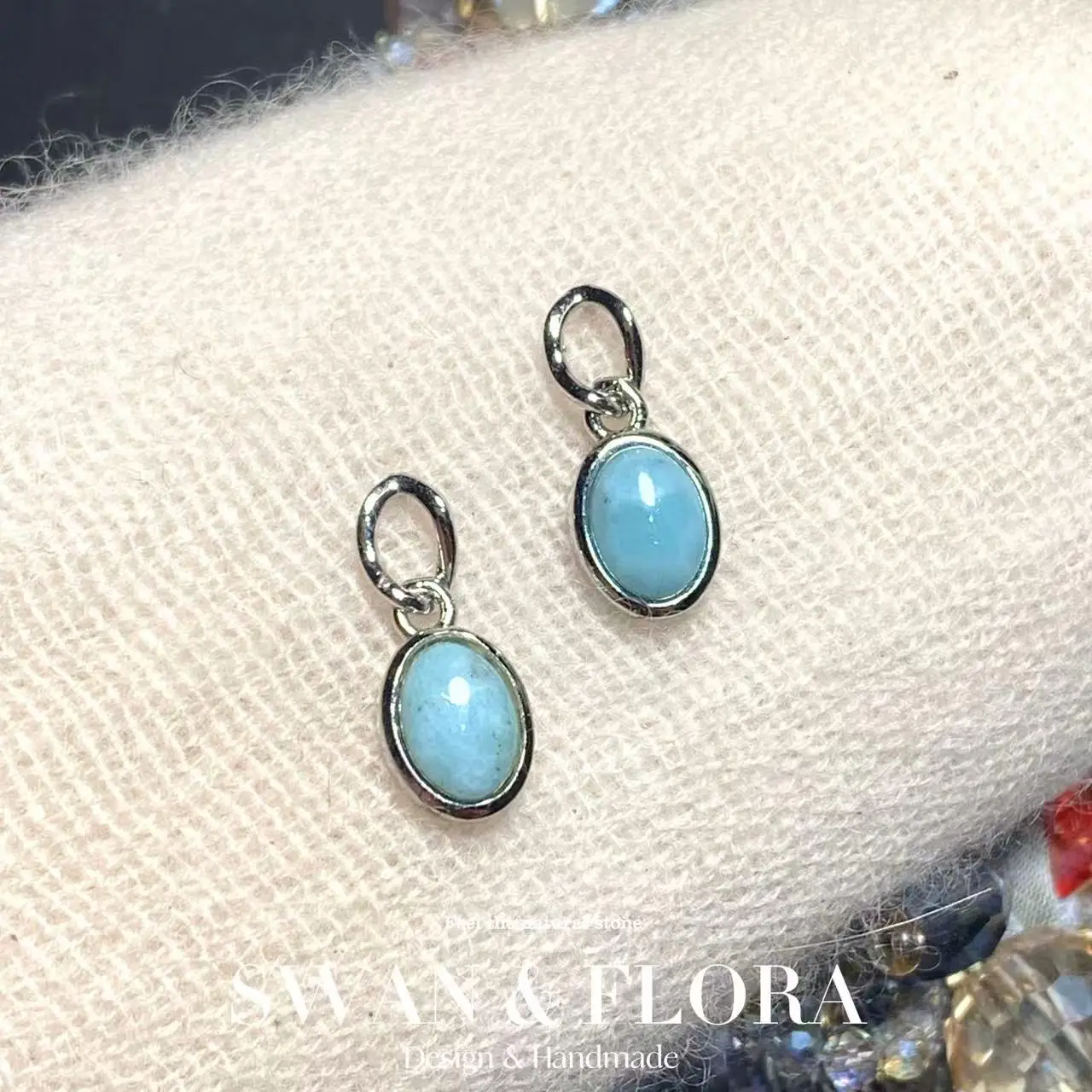 

Natural Larimar 925 Sterling Silver Stud Earrings for women Jewelry Gift blue Prevent allergy gem jewelry Genuine stone