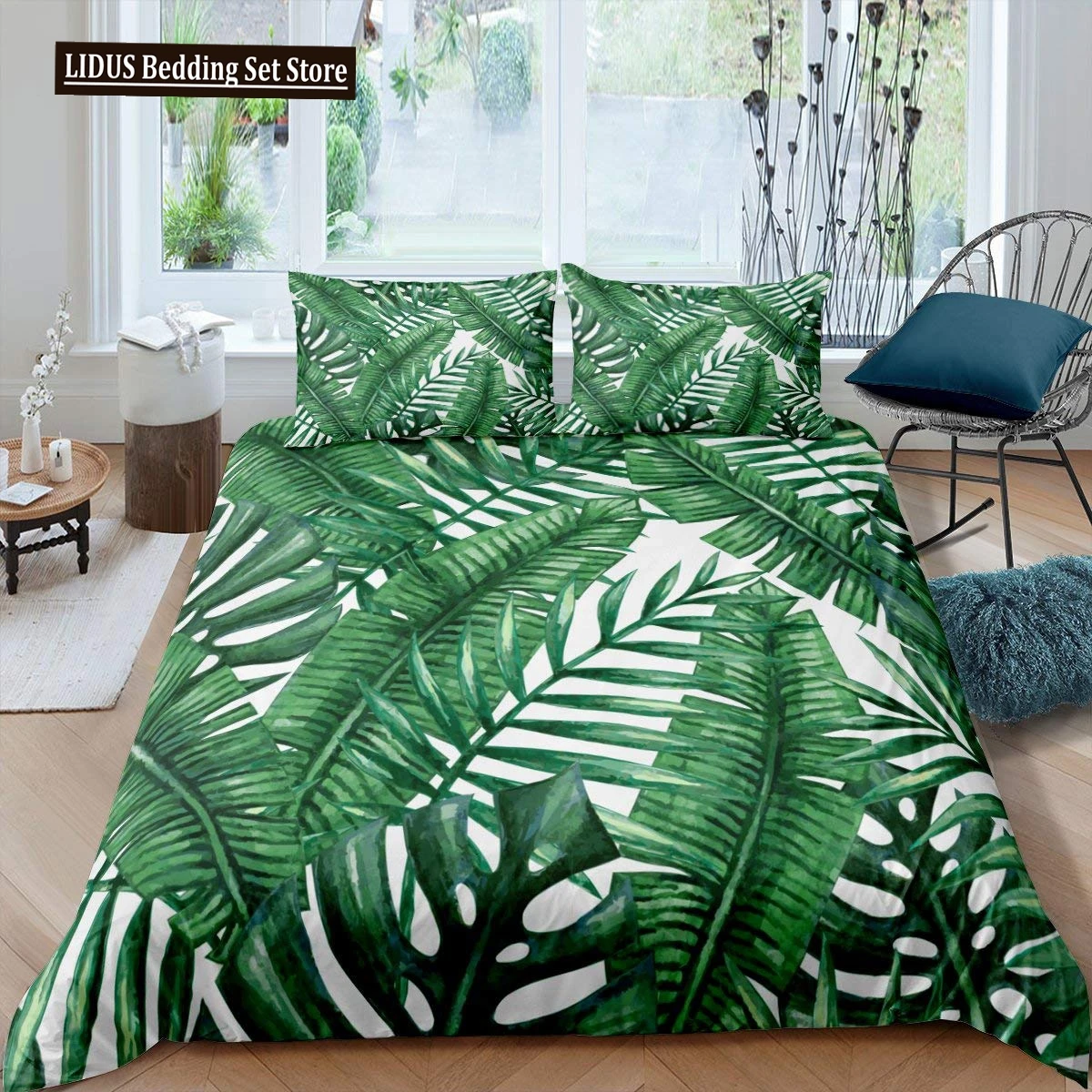 Tropical Zone Palm Leaves Duvet Cover Banana Leaves Hawaiian Tropical Leaves Green Branches Women Children Bedroom Decorations