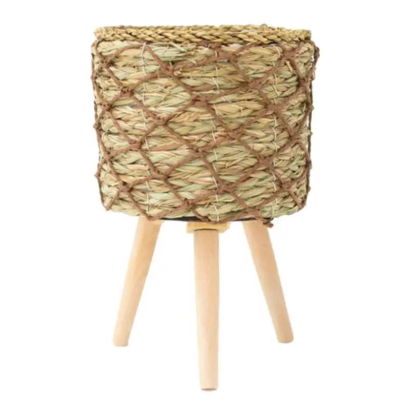 

Woven Planter Stand Indoor Planter Pot Basket With 3 Wooden Legs Flower Holder Planter Stand Holder Plant Pot Stand Indoor