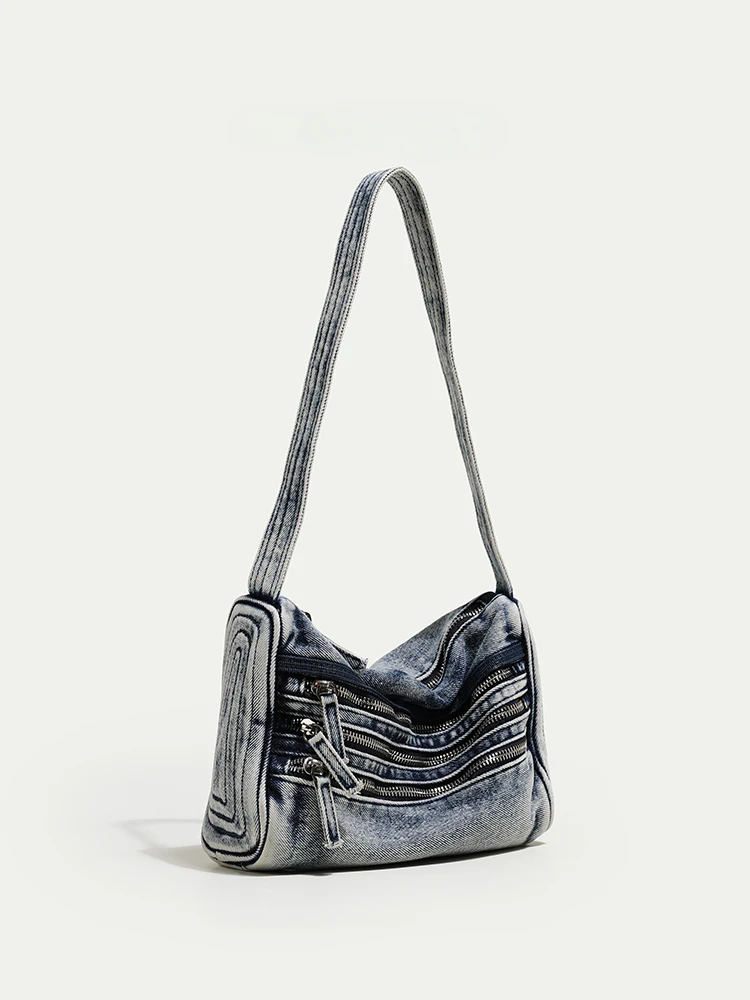 

Denim canvas underarm zipper shoulder bag