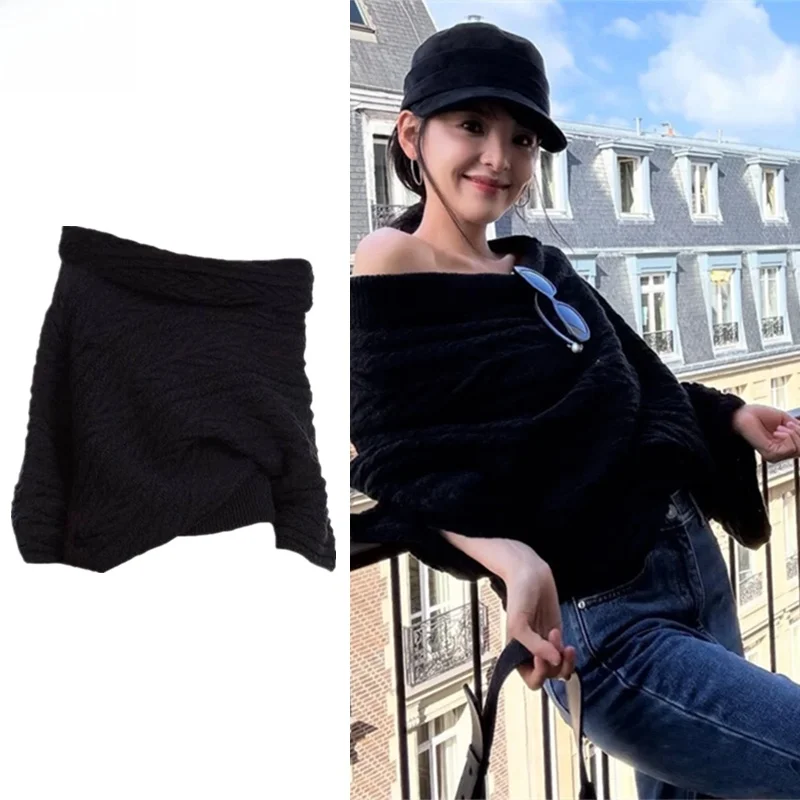 

Bla Asymmetrical Knitted Sweater Women's Faion oulder Design Autumn Winter Versatile Loose Fit Soft Warm Seven Sve