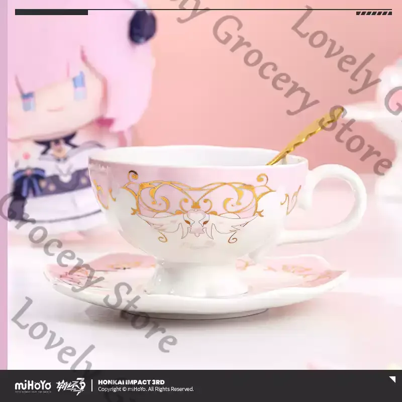 

Official Anime Honkai Impact 3 Elysia Cosplay Cartoon Teacup Tea Saucer Accessory Souvenir Spoon Ornament Halloween Collection