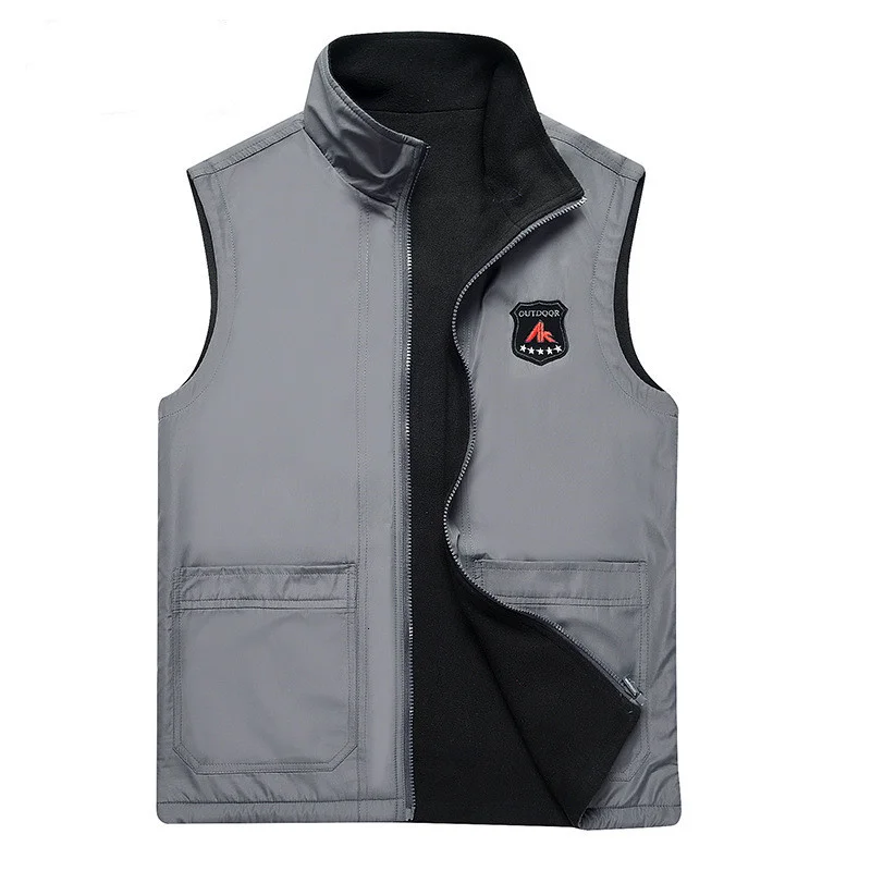 

Outdoor Loose Tactical Vest Can Worn On Both Sides Polyester Fabric Plus Velvet Keep Warm Hiking Camping Climbing Men Waistcoat