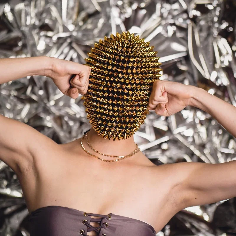 Full Coverage Custom infinite-lighting Couture Spiked Mask,Golden Spike Mask