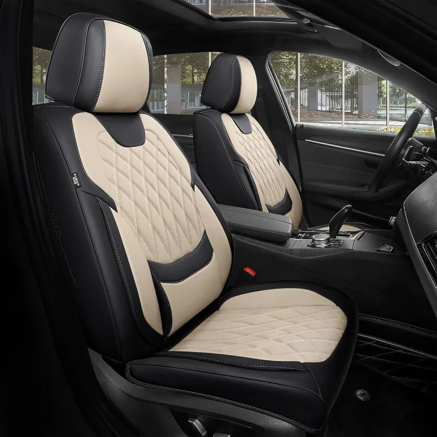 

Front Car Seat Covers Luxury Breathable Waterproof Faux Leather Car Seat Cushion Protectors with Lumbar Support Universal Fit f