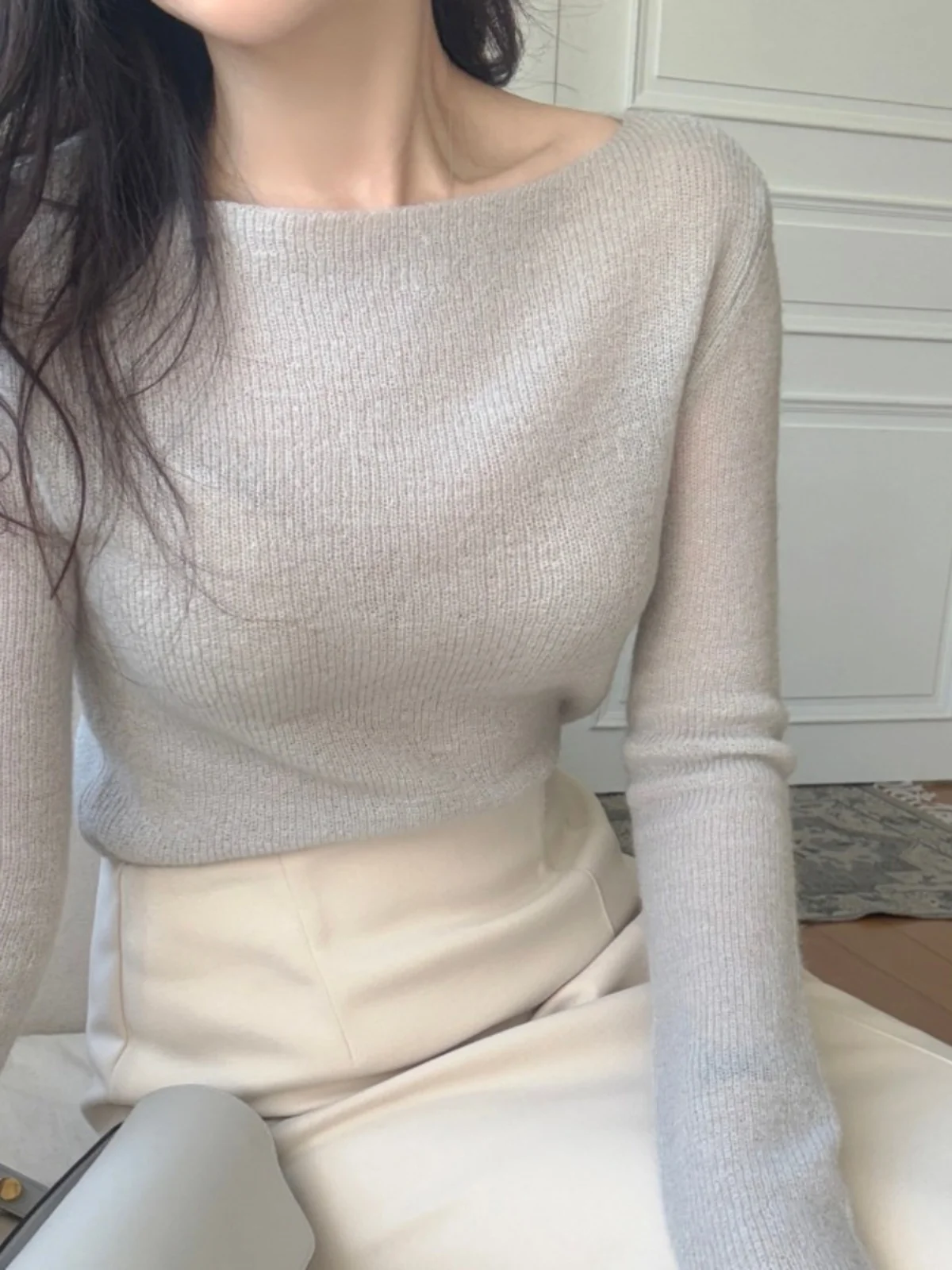 Début du printemps femmes Long Sve tricoté pull coréen Sle coupe ajustée vêtements intérieurs couche de Base bateau Ne haut vêtements d'extérieur