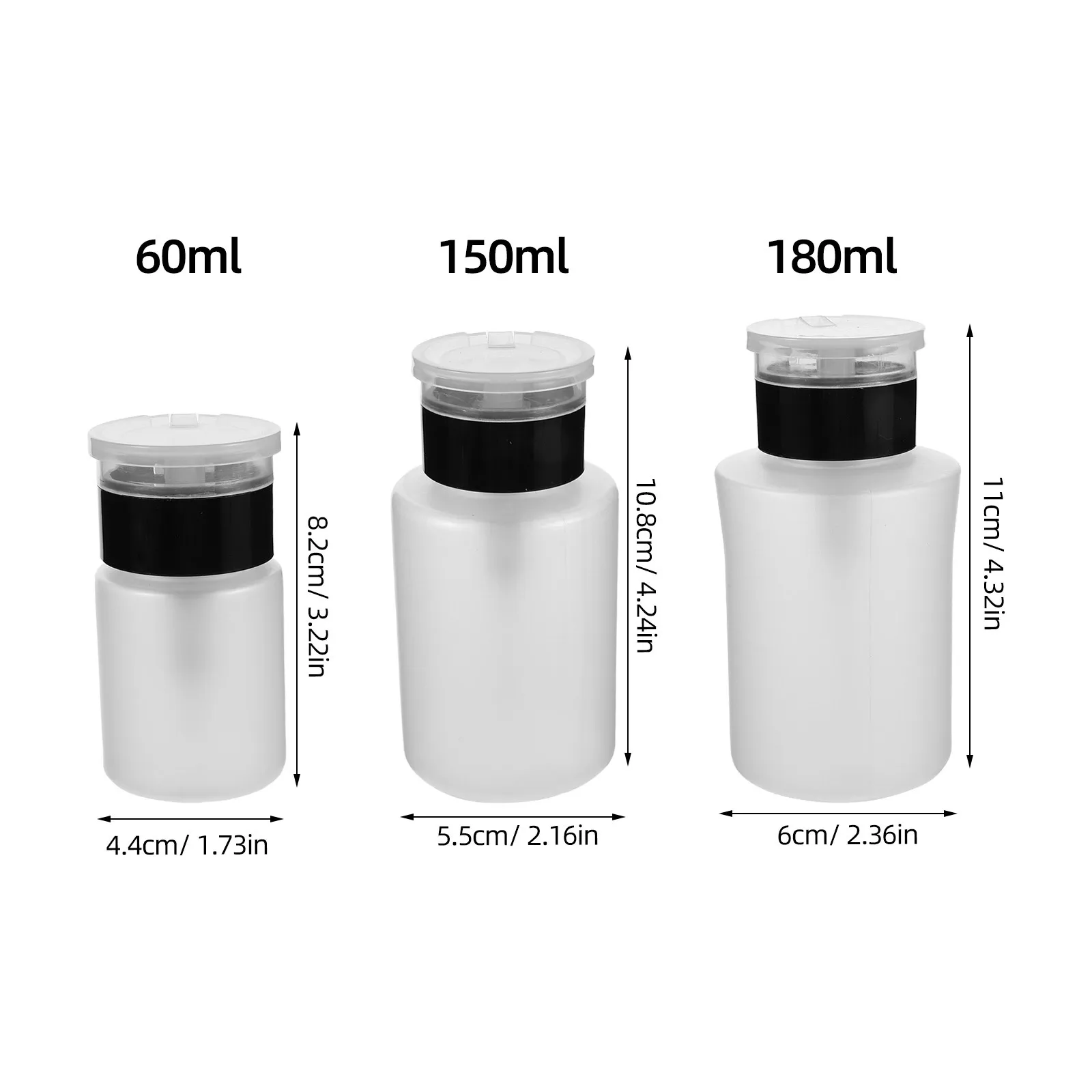 3pcs Nail Polish Remover Dispenser 60Ml 150Ml 180Ml Empty Makeup Pump Bottles Spillproof Push Down Top For Salon Travel Home Use