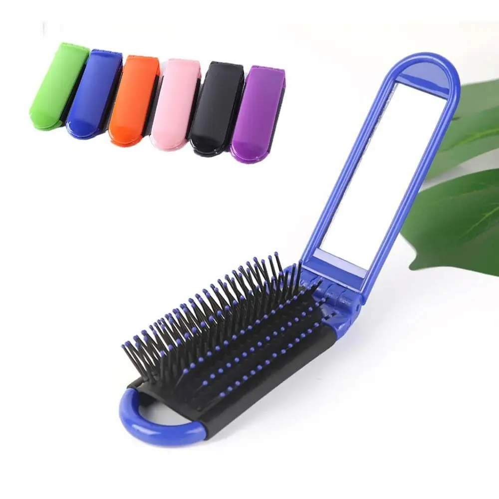 Anti Static 2 in 1 Comb Mirror Set Dual-Use Mini Air Bag Hair Comb Square Compact Pocket Foldable Hair Brush with Mirror Travel