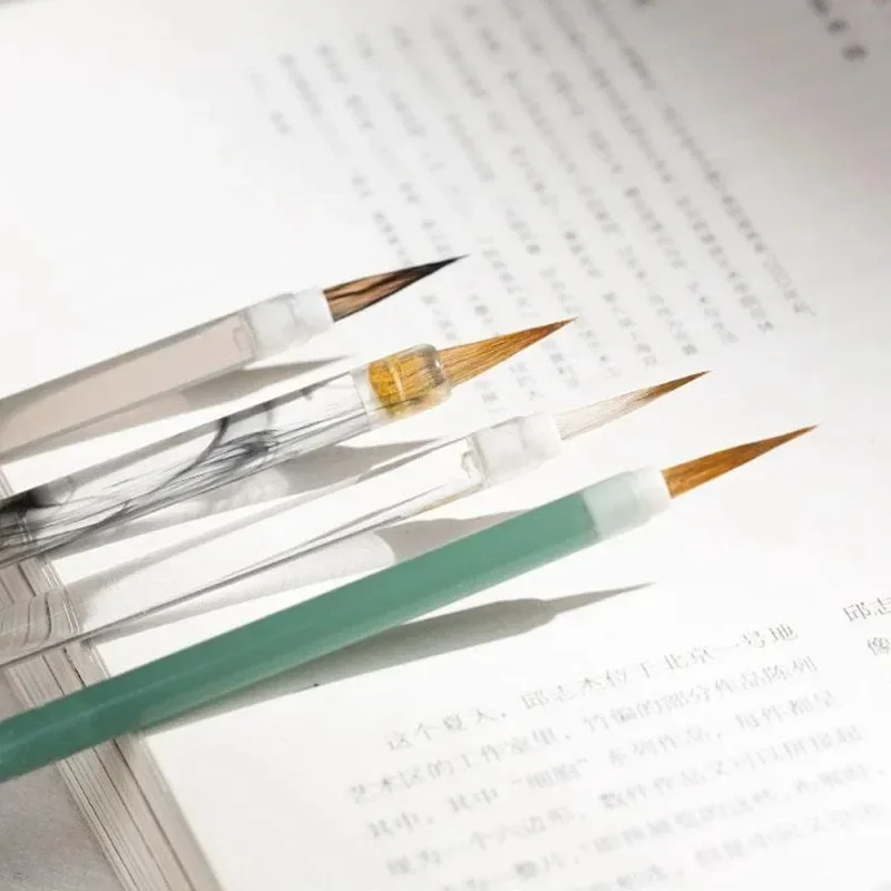 New 1Pc Calligraphy Copy Small Regular Script Writing Brush Transparent Acrylic Penholder Wolf Hair Writing Brush Stationery