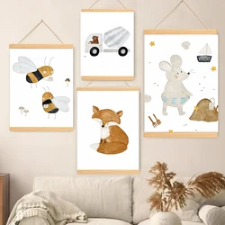 Boho Cartoon Posters Print Bear Truck Fox Mouse Koala Bee Quotes Wood Scrolls Painting Nursery Wall Art Baby Kids Room Home Dec