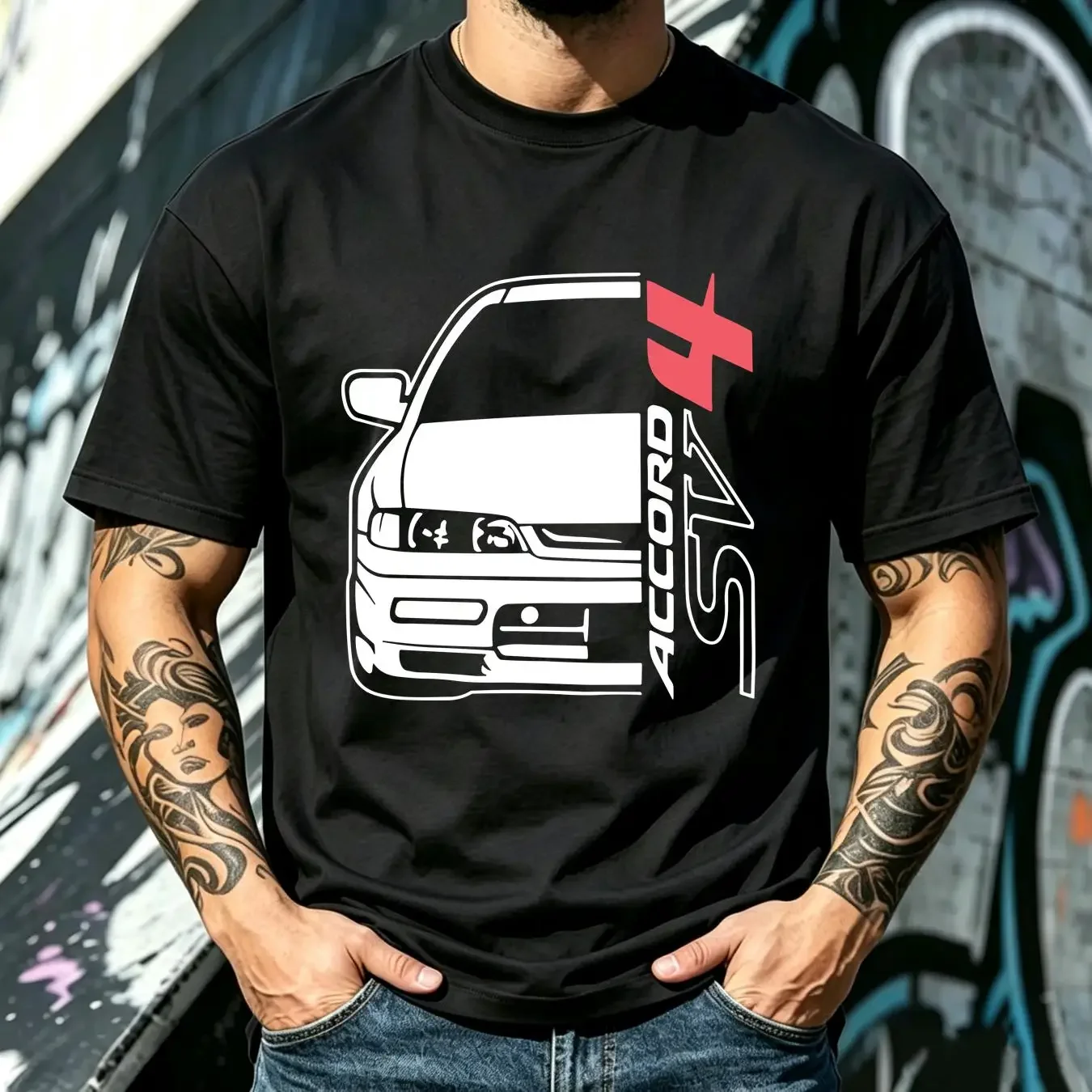 washed T Shirt Accord SV4 Motorsport JDM Car Black Heavy Cotton Size S 3XL vintage Washed homme Slightly Versatile Soft