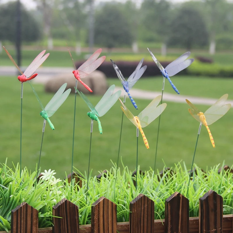 24Pcs 3D Dragonfly Garden Decor Dragon Fly Garden Stakes Dragonflies Garden Ornaments Patio Decoration