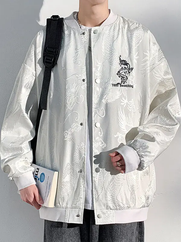 

New Chinese Sle Embroidered Jaet Men's Loose Fit Baseball Outfit Outerwear Autumn Trendy Brand Cleanfit Large Size
