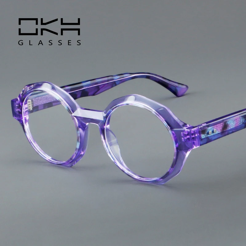 OKH New Round Diamond Slicing Plate Glasses Frame Fashion Women's Retro Literature Glass Frame Flat Mirror Presbyopia Mirror B41